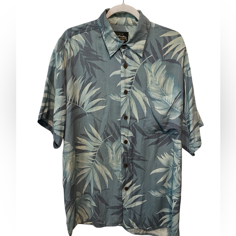 Hawaiian Reserve Collection Silk Hawaiian Aloha Shirt Blue Medium
